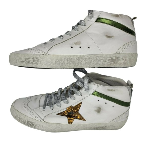 Golden Goose Size 40 Midstars BNIB White, Green Bronze Accents Retail 605 - Picture 3 of 12